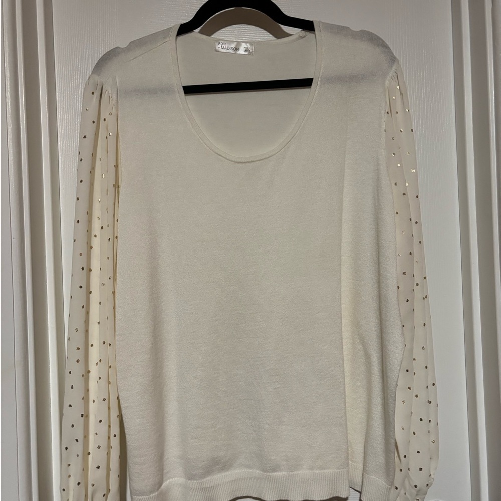 89th & Madison Cream Sweater with Sheer Sleeves